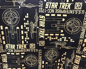 Star Trek black and gold fabric, movie fabric, trekkie fabric, geek fabric, novelty fabric, Star Trek