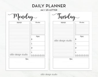 Daily Planner, A4 Printable, Undated Planner, Daily Schedule, A4 Planner, Printable Planner, Planner Insert, Weekly planner, Daily Organizer