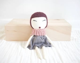 Mini Rag Doll with Burgundy Hair