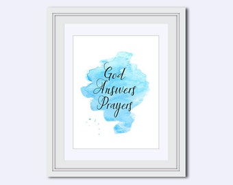 God answers prayers Carson- Christian wall art - God wall art - watercolor art - Religious Quote - Instant download - art print - aqua print