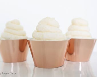 Metallic Mirror Rose Gold Cupcake Wrappers, Rose Gold Cupcake Wrapper, Copper Cupcake Wrapper, Wedding Cupcake Wrappers- Set Of 6,12,16,24+