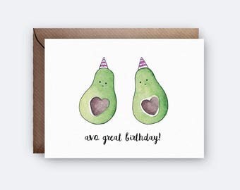 Avocado Birthday Card | Pun Card | Funny Card | Greeting Card | Watercolour | Cute Cards | Card for Friend | Food Lover Card