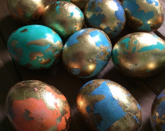 Set of 13 Gold Leafed Multicolored Easter Eggs