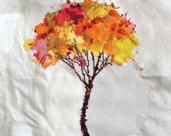 Cross Stitch Pattern Modern - Paint Tree Splatter - PDF - Instant Download