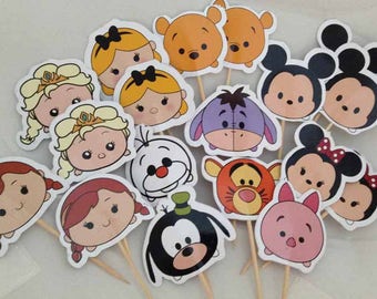 Mickey and Friends Tsum Tsum Cupcake Toppers with Stick Topper with stick Set of 18 Custom Made