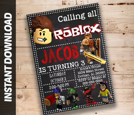 roblox birthday invitation invitations printable diy invite instant editable gift printables parties 10th lego ticket patternbyetsy themed visit