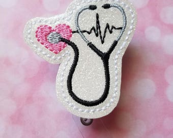 Stetoscope On Heart Badge Reel Pediatric Nurse Nurse Badge Reel Retractable Nurse Name Badge Nurse Badge Reel Nurse Badge Holder