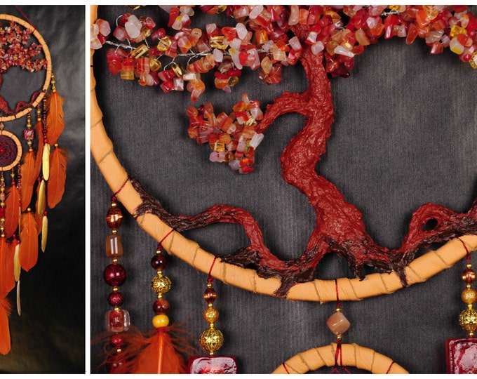 Carnelian Dream Catcher Tree of life Dreamcatcher orange gold Dream сatcher red dreamcatchers decor handmade carnelian gift Valentine's Day