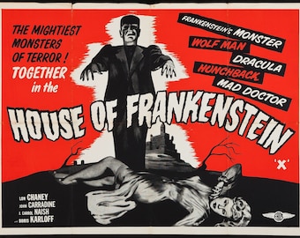 House of Frankenstien - retro horror movie poster print 11x17