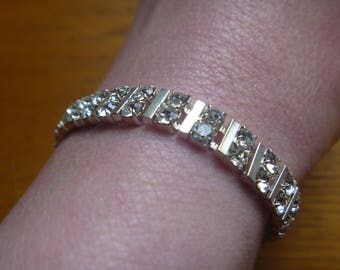 diamante and silver tone bracelet, vintage rhinestone bracelet