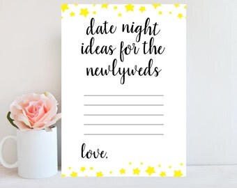 Bridal Shower Game, Date Night Ideas for the Newlyweds, Yellow Stars, Date Night Suggestions, Black and Yellow, Date Night Card BRSG6