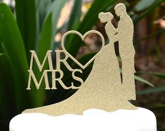 Mr & Mrs Wedding Cake Topper - Bride and Groom Wedding Cake Topper Silhouette