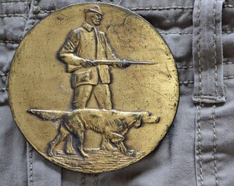 Vintage Brass Belt Buckle with Huntsman and Dog