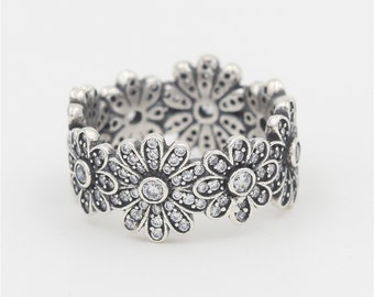 Beautiful Genuine S925 Sterling Silver Daisy Rings, Vintage Flower Daisy Ring, Silver Stacking Ring, Daisy Chain Ring Band, Women Gift -SR02