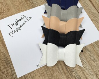 Classic Neutral Faux Leather Hair Bows, Headbands, Vegan Leather Hair Clips, photo prop