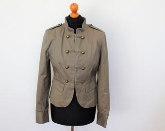 Gray Marching Band Jacket Light Grey Cotton Women's Double Breasted Military MJ Michael Jackson Blazer Medium Size