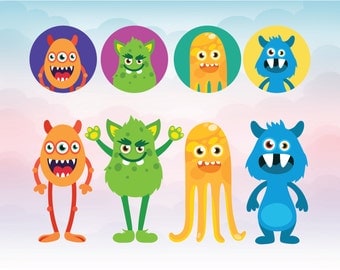 Cute Monster SVG - Funny monsters vector - files for cutting - Silly Monster SVG Cutting File - Halloween Monsters SVG, eps, dxf Cut Files