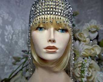 GREAT GATSBY Headpiece + Earrings 1920's roaring 20s Flapper headpiece silver beaded headpiece gatsby wedding gatsby accessories dress party