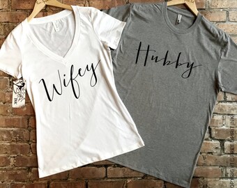 Hubby Wifey Shirts. Mr. and Mrs. Shirts. His and Her Shirts. Wifey Tee. Hubby Tee. Bride Shirt. Groom Shirt. Wedding Shirts. Couples Shirts