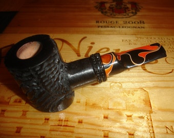 Biomechanical Rusticated Slanted Poker Tobacco Pipe - Perfect Clincher Harley Davidson Colors