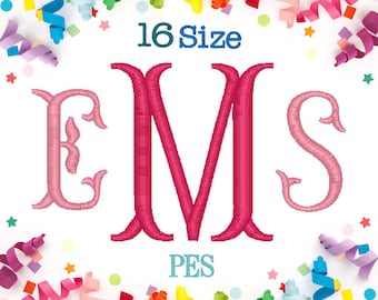 16 Sizes Fishtails Monogram Embroidery Font PES Format Embroidery Machine,Embroidery Font,Embroidery Design Monogram Font
