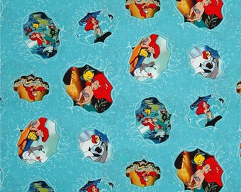 Disney Fabric - Little Mermaid Fabric - Disney Ariel Movie Posters Little Mermaid 63755 100% Cotton fabric by the yard, SC99