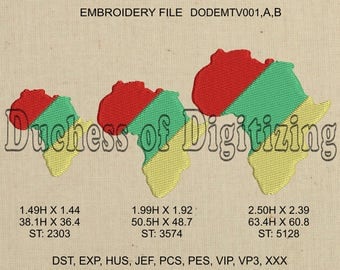 Africa Embroidery Design, Africa Embroidery file, Africa, continent, African Continent, DODEMTV001,A,B