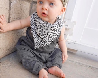 Drooler Bib / Drooler Scarf / Bandana Bib / Toddler Scarf / Toddler Bib / Baby Scarf / Modern Bib / Monochrome Aztec Bib