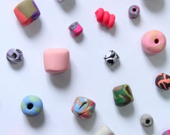 MYSTERY GRAB BAG ~ Polymer Clay Beads Striped Dotted Handmade Jewelry Materials Random Surprise Sale