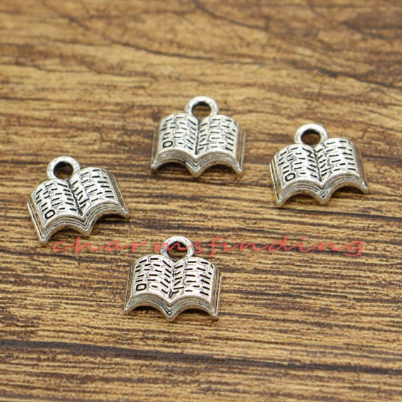 50pcs Mini Book Charms Reading Charm Antique Silver Tone