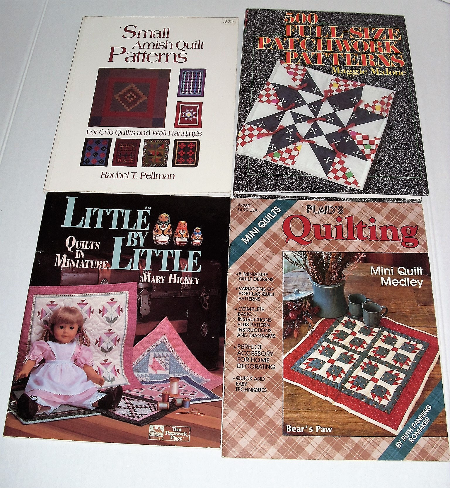 2-four-quilting-books-small-amish-quilt-patterns-mini-quilts-little-by-little-quits-in