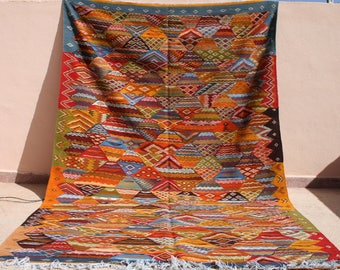 Bright Colored Kilim Rug, Large Multicolored Kilim Rug 7x10 Area Rug Yellow Blue Rug 200x300 Kilim, Kids Rug Colorful Childrens Rug