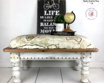 Upholstered Book-Nook/Window Seat with World Map Fabric