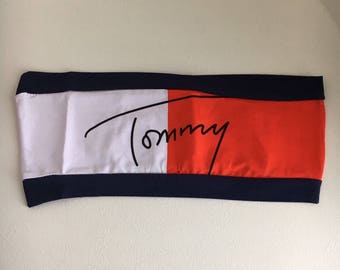 Reworked Tommy Hilfiger 90s Boob Aaliyah Tube Crop Top Bikini Bathing Suit Swimwear Red White Navy Bandeau Summer holiday Festival Ibiza