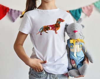 Dachshund T-shirt - Dog Tee - Boy Shirt Girl Shirt - Fashion T-shirt - White shirt - Printed shirt - Kids' T-shirt - Gift