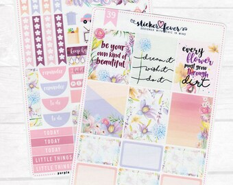 Purple Floral Kit - Planner Stickers for Erin Condren, Plum Planner