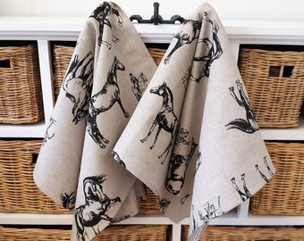 Handmade Linen Cotton Horse Racing Tea Towels Kitchen Towels Dish Towels.