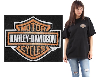 HARLEY DAVIDSON T Shirt 80s Vintage Tee Harley Logo Eagle Printed Long TShirt Black Grey Orange Summer Festival Urban Hipster XXL