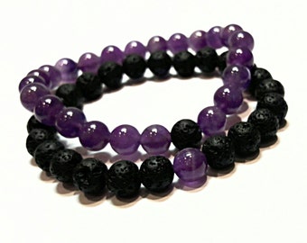 long distance relationship bracelet boyfriend girlfriend jewelry his and hers couples set amethyst & lava black purple