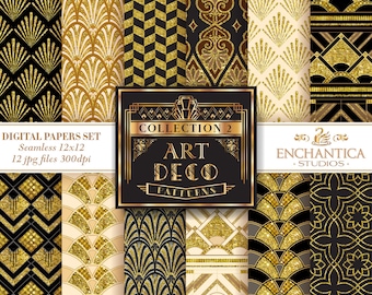 Digital Paper, Gold Digital Paper, Glitter Digital Paper, Gold Patterns, Black Gold Paper, Art Deco Digital Paper, Gatsby Digital Paper