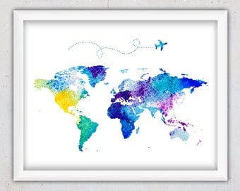 watercolor world map print nursery world map print world map watercolor printable digital - Kids Wall Decor watercolor world map print nursery world map print world map watercolor printable digital - Kids Wall Decor
