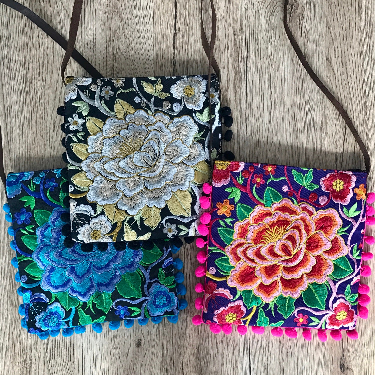 Pom Pom Bag. Beach Bag. Travel Bag. Hmong Bag. Bohemian bags.