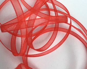 5M, red organza ribbon, red ribbon, red ribbon, 3mm ribbon, craft ribbon, red sheer ribbon, sheer ribbon, craft supplies uk, wedding ribbon