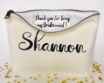 Personalized Bridesmaid makeup bag- Canvas cosmetic bag- bridesmaid gift- Wedding favors- Bridal gift - Zipper pouches - Weddings