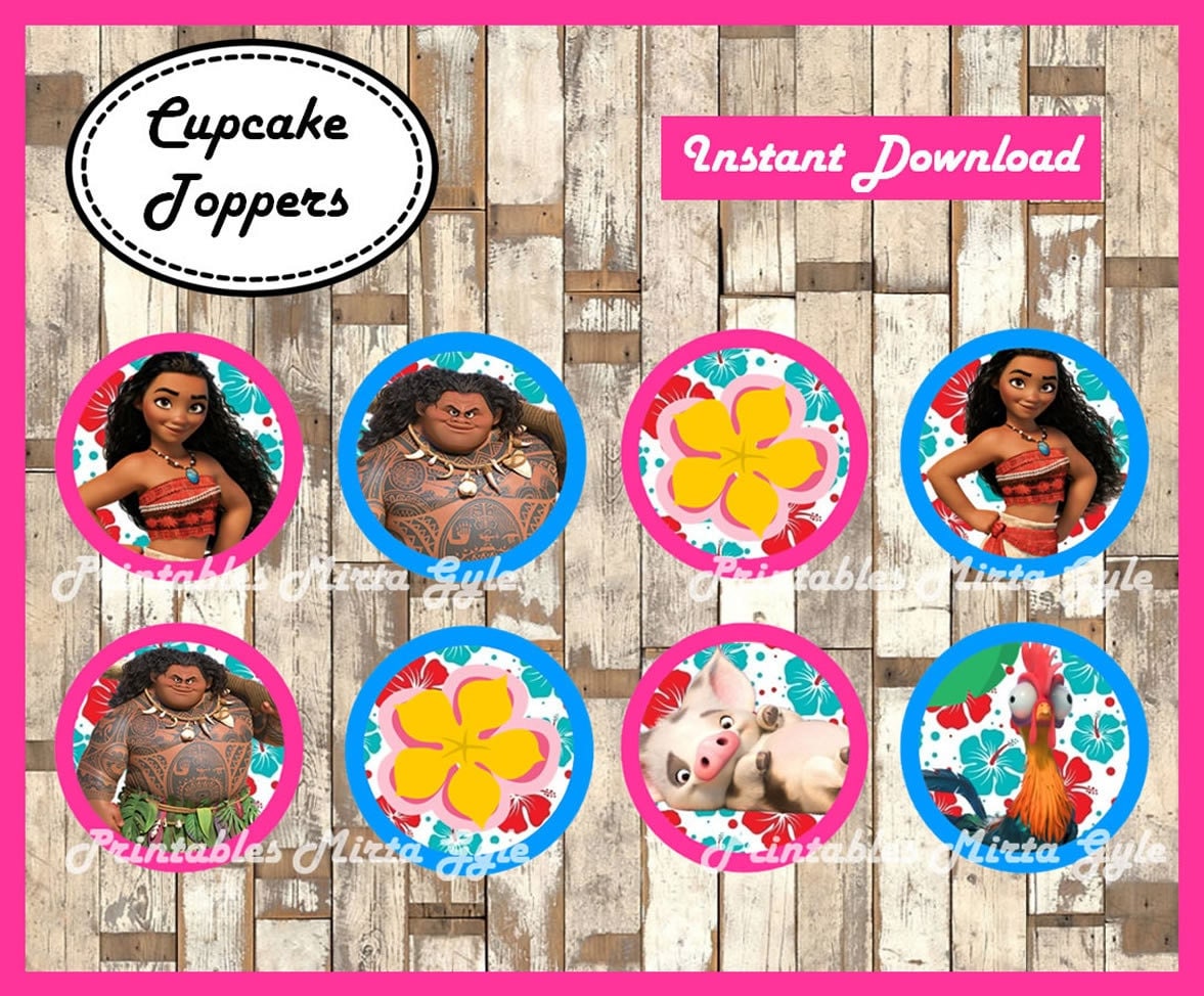 Moana cupcakes toppers printable Moana party toppers Moana