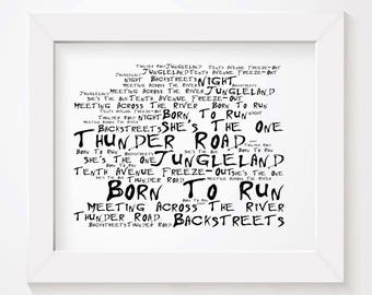 Noir Paranoiac BRUCE SPRINGSTEEN Art Print Typography Lyrics Poster - Signed & Numbered Limited Edition Unframed 10x8 Inch Album Wall Poster
