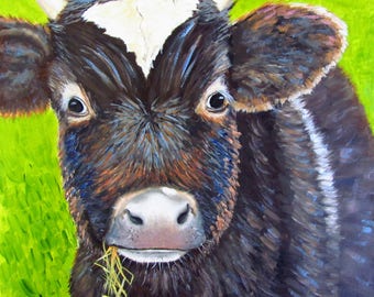 Cow painting original oil farm animal painting 8x8 small painting