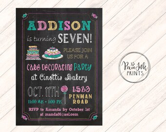 Sweet Party Invitation, Chalkboard Cake Decorating Birthday Invitation, Baking Birthday Invitation, Sweets Birthday Party, Sweets Invite
