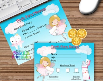 Tooth Fairy Receipt and Tooth Fairy Message, Lost tooth Receipt, Tooth Fairy Letter Gift, Tooth Fairy Keepsake Set - Instant download