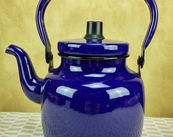 Swedish Kockum Enamel cobalt blue Teapot vintage retro kettle